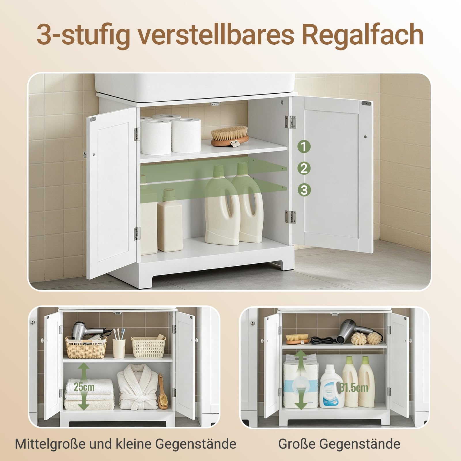 SoBuy Waschbeckenunterschrank mit Siphonöffnung 60x60x29cm für Badezimmer