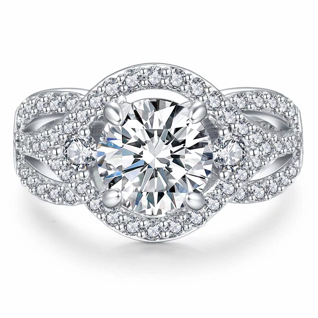 EEPIRR 1.55ct 925 Sterling Silver Engagement Ring Band Round Cut Cubic Zirconia Promise Wedding Anniversary Rings for Women Size 4-10