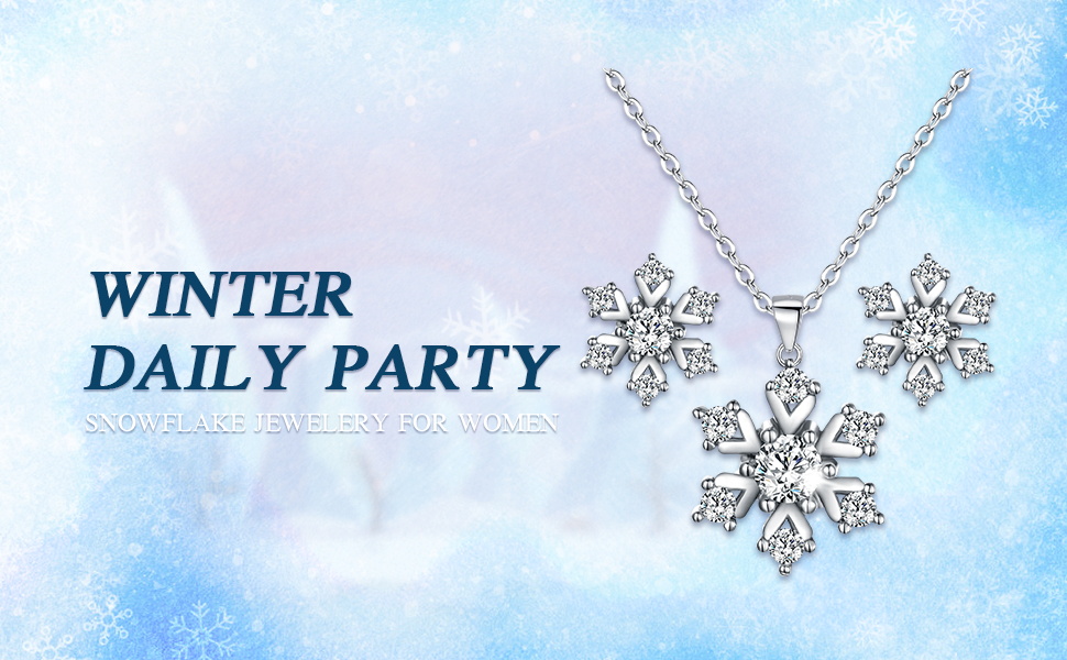 Bling Jewelry Womens Holiday Party Snowflake Pendant  Snowflake Blue Silver Pearl Crystal Necklace & Earrings Set - Elegant Winter Jew main image 1