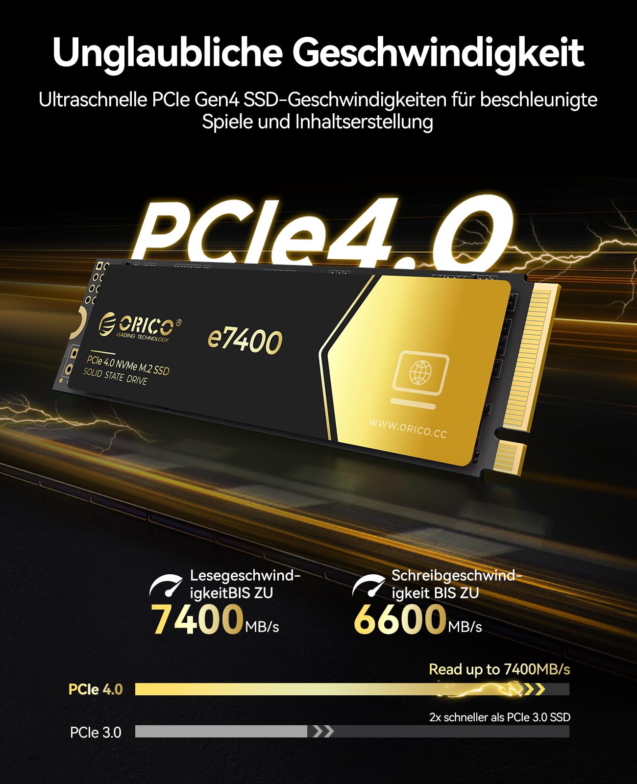 ORICO 2TB NVMe SSD M.2, PCIe 4.0X4 - Bis zu 7400MB/s M2 SSD, 3D