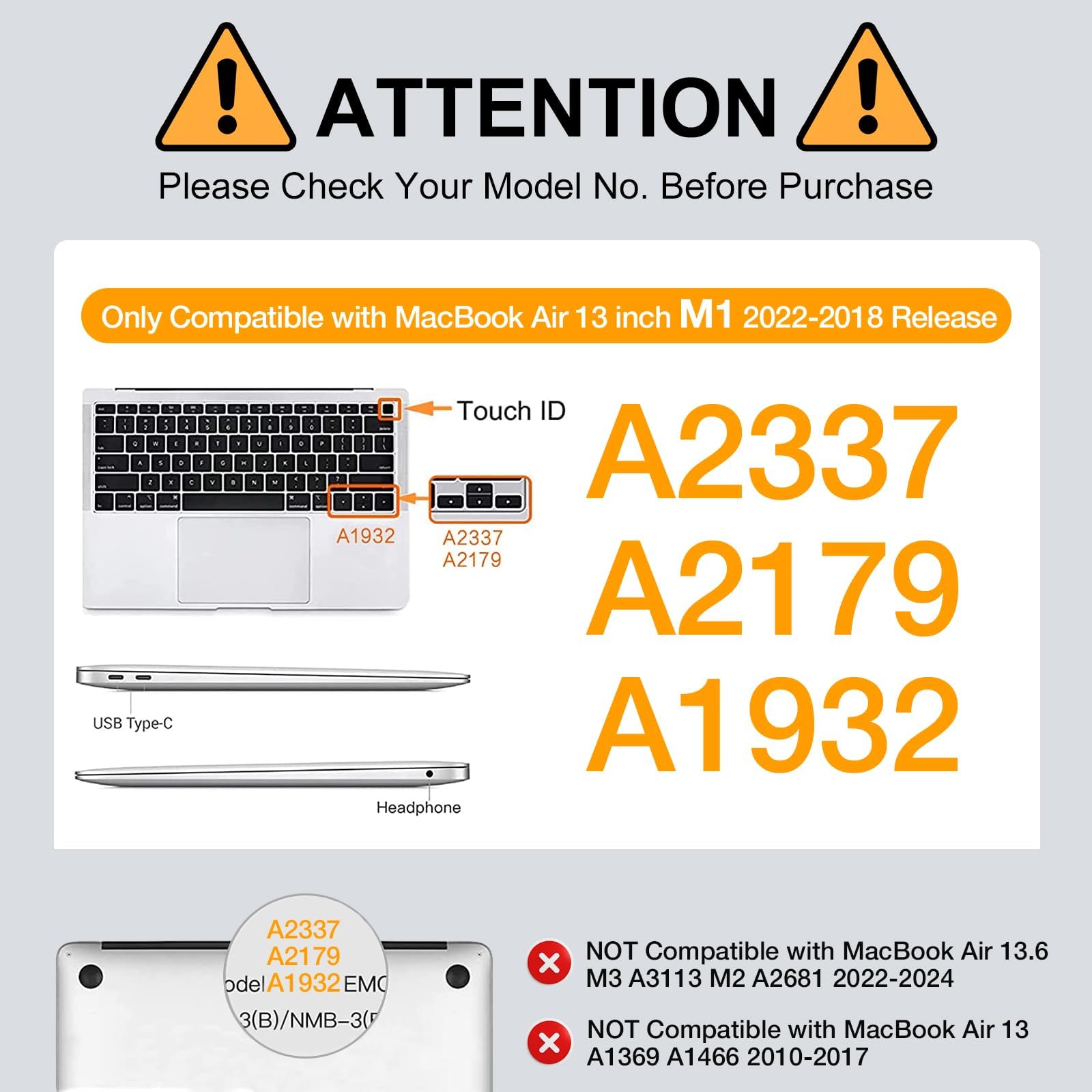 Dl3 Mobilak Compatible with MacBook Air 13 inch Case 2022 2021 2020 2019 2018 Release A2337 M1 A2179 A1932 Touch ID, Plastic Hard Shell Case Cover Compatible with MacBook Air 13.3 inch (Black)