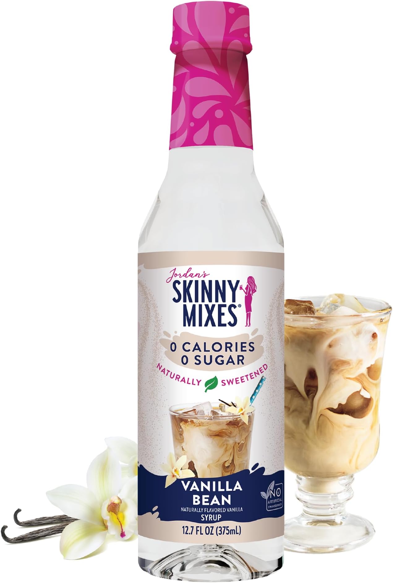 Jordan Skinny Syrup Sugar Free Syrup, Vanilla Bean Syrup, 12 oz, Zero Sugar Calorie Flavor for Coffee, Protein Shakes, Cocktails, Moctel Drinks and More, Naturally Sweet Line