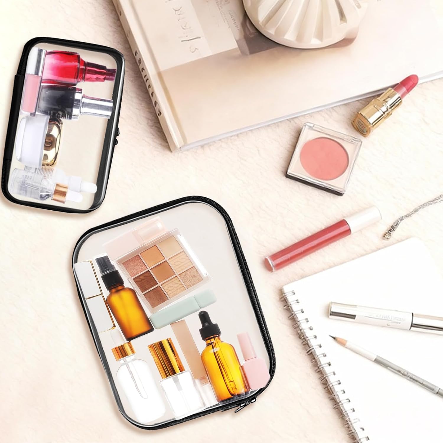 Clear Hard Shell Zipper Case,Clear Toy Storage Pouch,Waterproof Transparent Organizer Cosmetic Case for Travel, Office, Home (Black, 3*S)