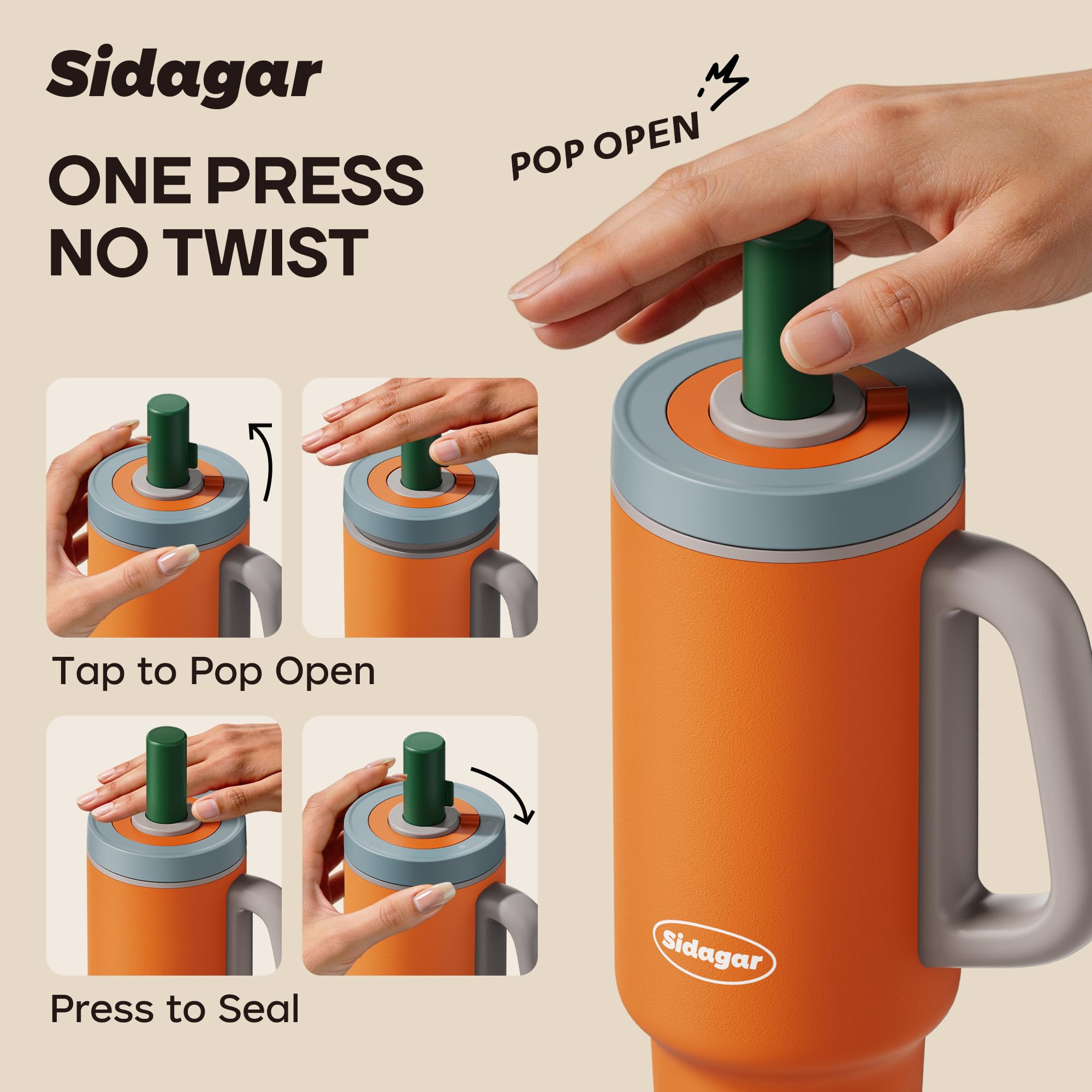Sidagar 36 oz Tumbler with Handle, Insulated Stainless Steel Water