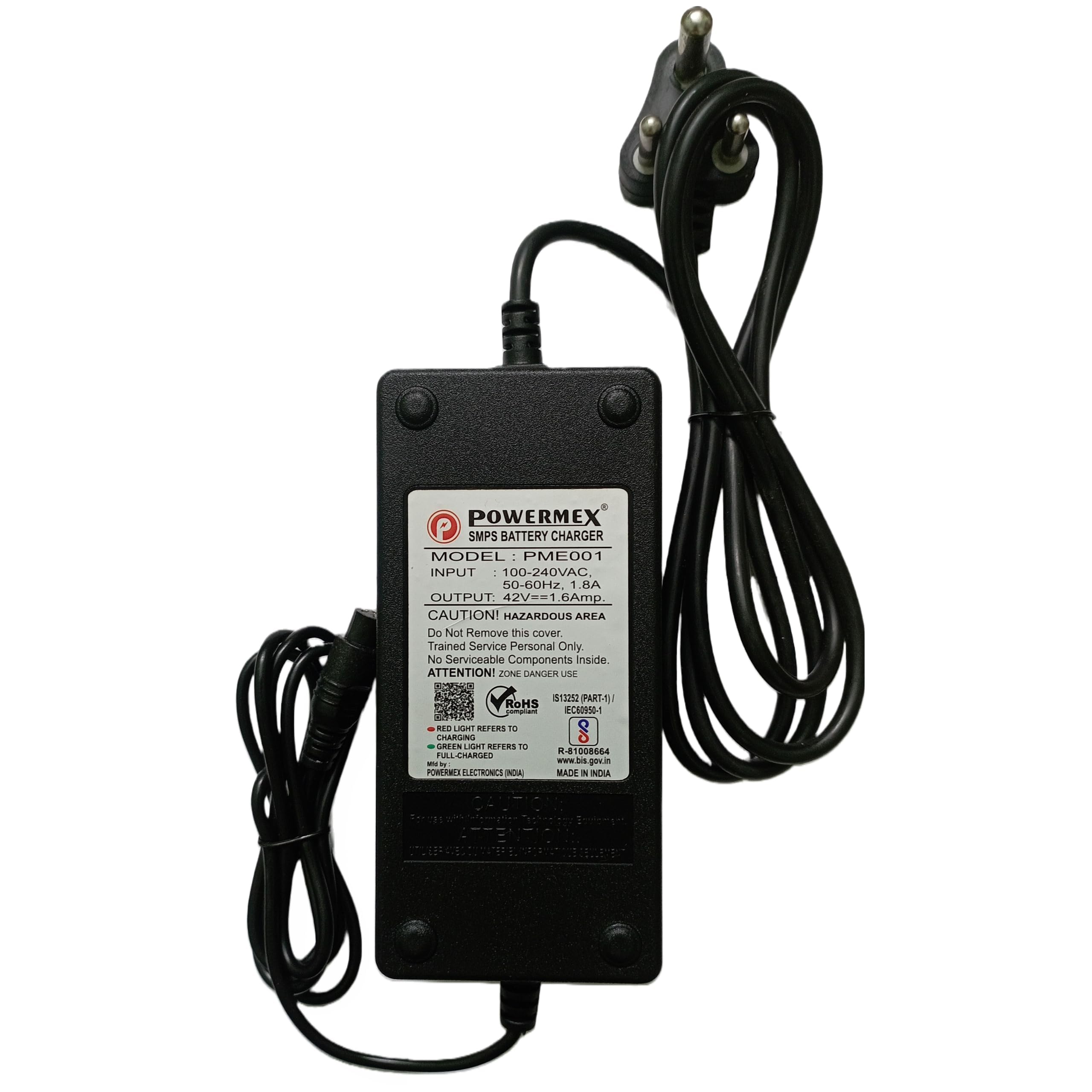 POWERMEX® 42V 1.6A Battery Charger 3-Prong Inline Connector for 36V Lithium Battery, Power Adapter Auto-Cut Off | BIS Approved-image-9