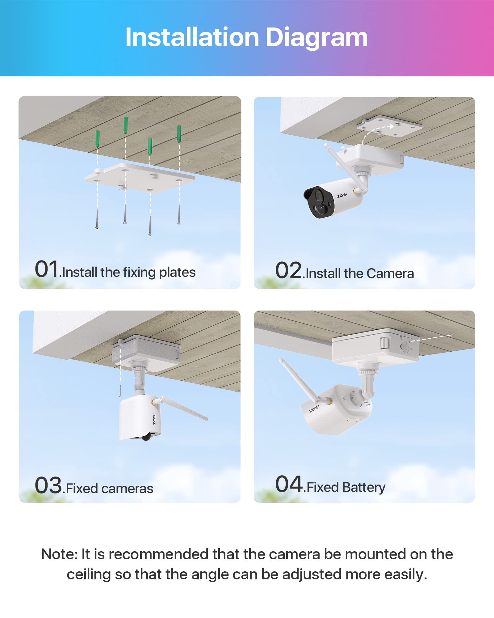ZOSI C306PK 8CH 2K 3MP Kit de Cámara de Vigilancia WiFi de Batería Recargable y Panel Solar, 3pcs Cámaras IP con Visión Nocturna en Color, Audio, Alarma Sonora y Luminosa, 1TB HDD Incluido