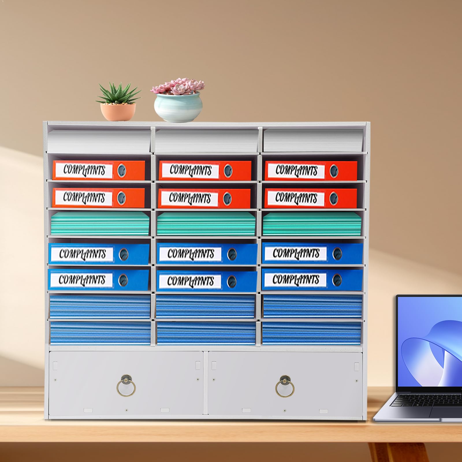 Organizzatore in PVC per documenti, ufficio, 24 scomparti e 2 cassetti, bianco, per l'uso in ufficio e soggiorno