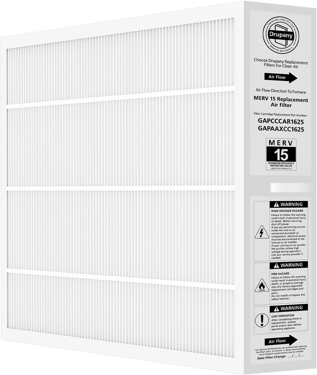 MERV 15 Replacement Air Filter, Compatible with Bryant/Carrier Infinity Air Purifier GAPAAXCC1625, GAPCCCAR1625, Actual Filter Size 17.2" x 24.5" x 3.5", 1 Pack