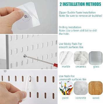 Pegboard Combination Kit with 6 Panels 28x28cm Peg Boards for walls and 44 Accessories Wall Organizer for Room Storage Organization and Decoration, Free Combination & Dual Installation Options