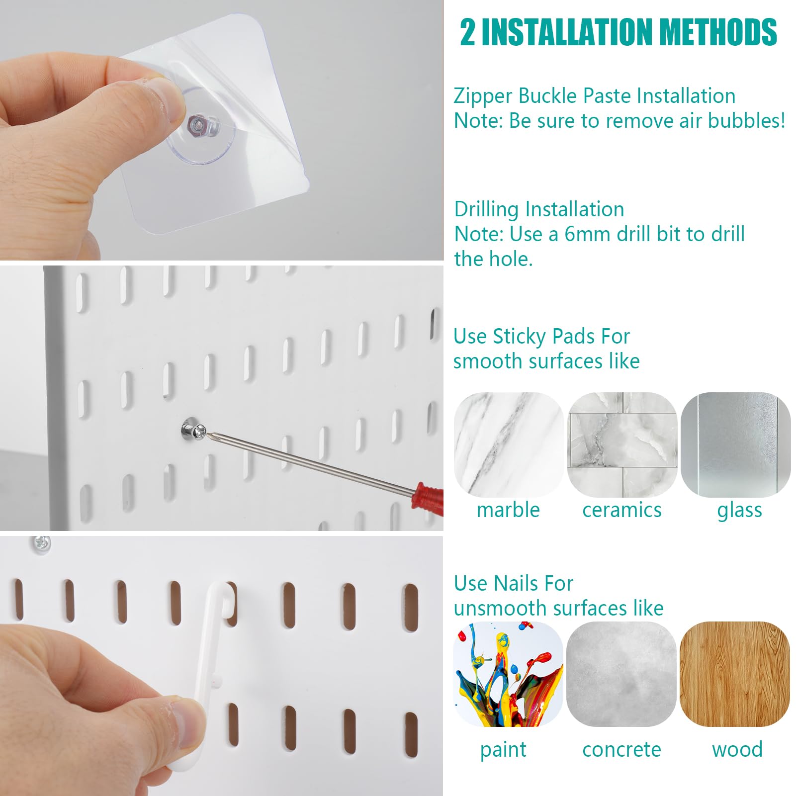 Kit per pannello forato, include 6 pannelli forati da 28 x 28 cm e ganci per accessori, organizer da parete in plastica, per ufficio, stanza dei mestieri, 42 pezzi