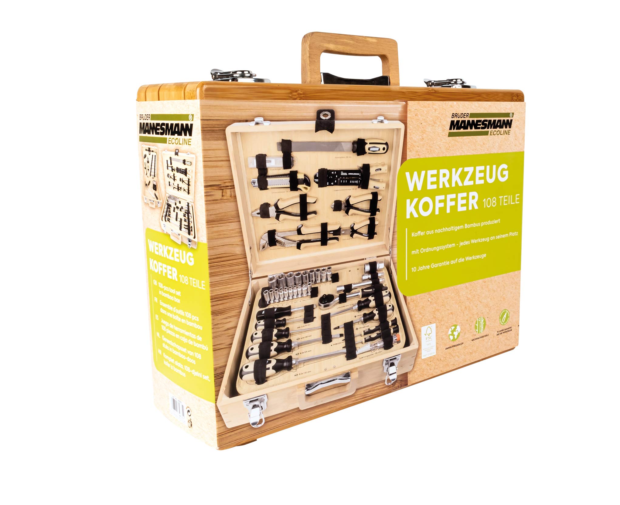 Brüder Mannesmann Werkzeuge M29002 - Maletín de herramientas (108 piezas, bambú)