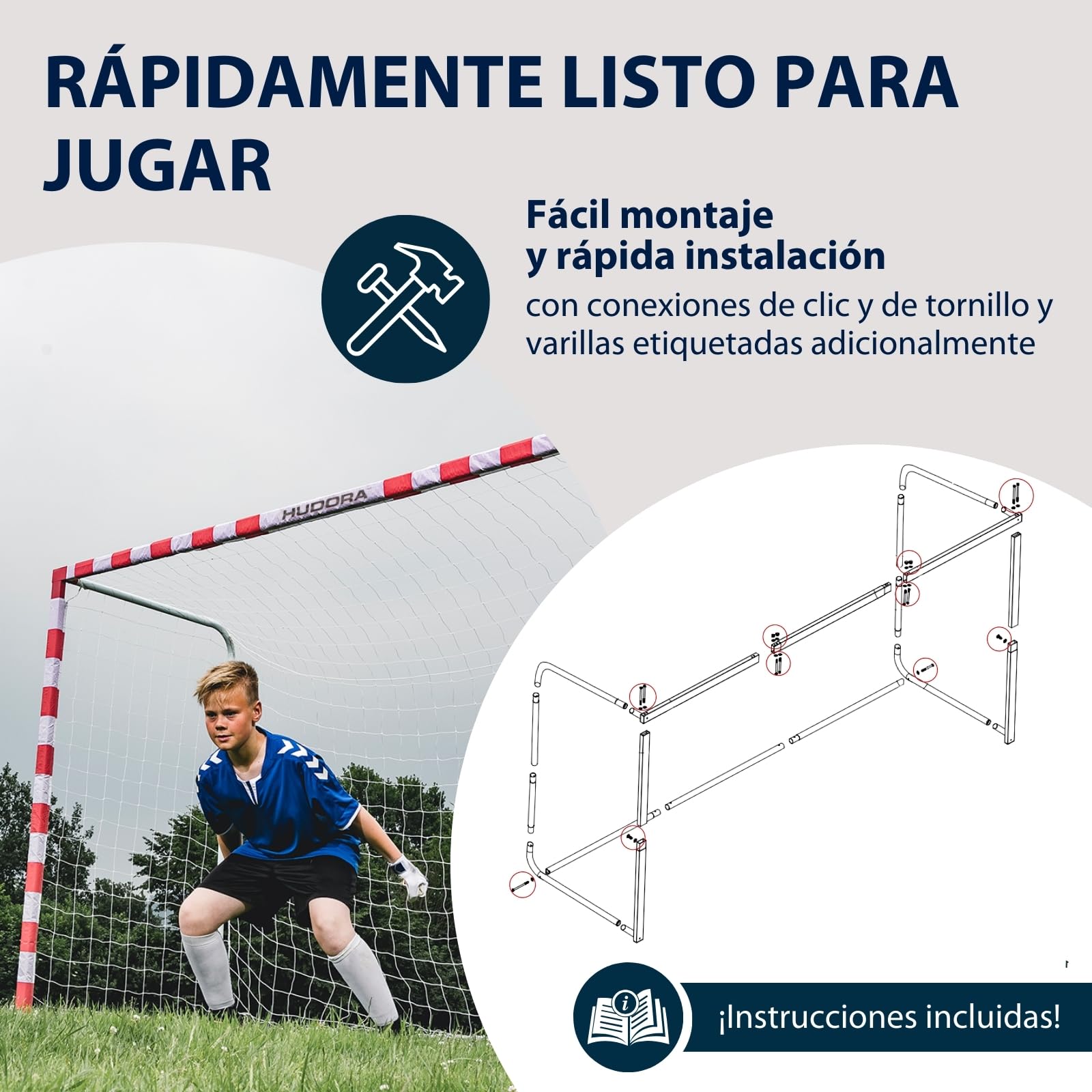 HUDORA Portería de fútbol Allround 300 - Portería de fútbol para niños y Adultos Resistente y Estable - Tablero de GOL de Balonmano para Actividades recreativas y Entrenamiento al Aire Libre.
