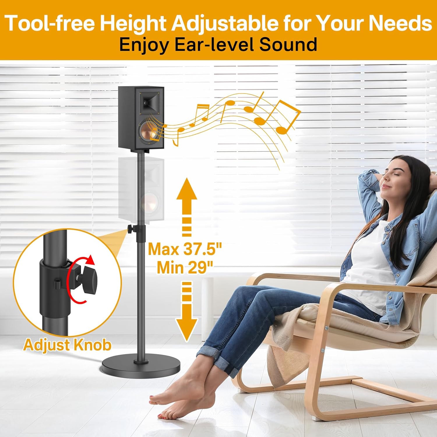 Height Adjustable Bookshelf Speaker Stands Pair for Klipsch Speaker Stands for Surround Sound - Heavy-duty Floor Speaker Stand for Klipsch R-50M R-51M R-40M R-41M Speakers Stands with Cable Management