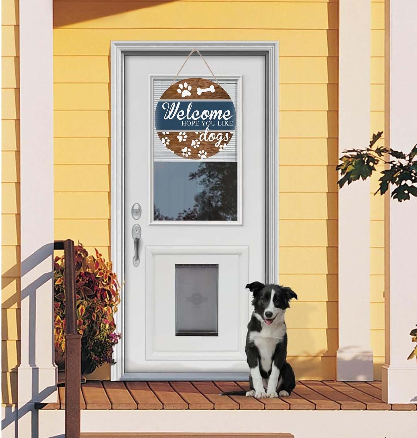 Welcome Sign for Dog Lovers - Rustic Wooden Door Hanging Sign, "Hope You Like Dogs" Decorative Round Plaque with Paw Prints, Perfect for Home, Front Porch, or Dog Owners' Gift - Image 3