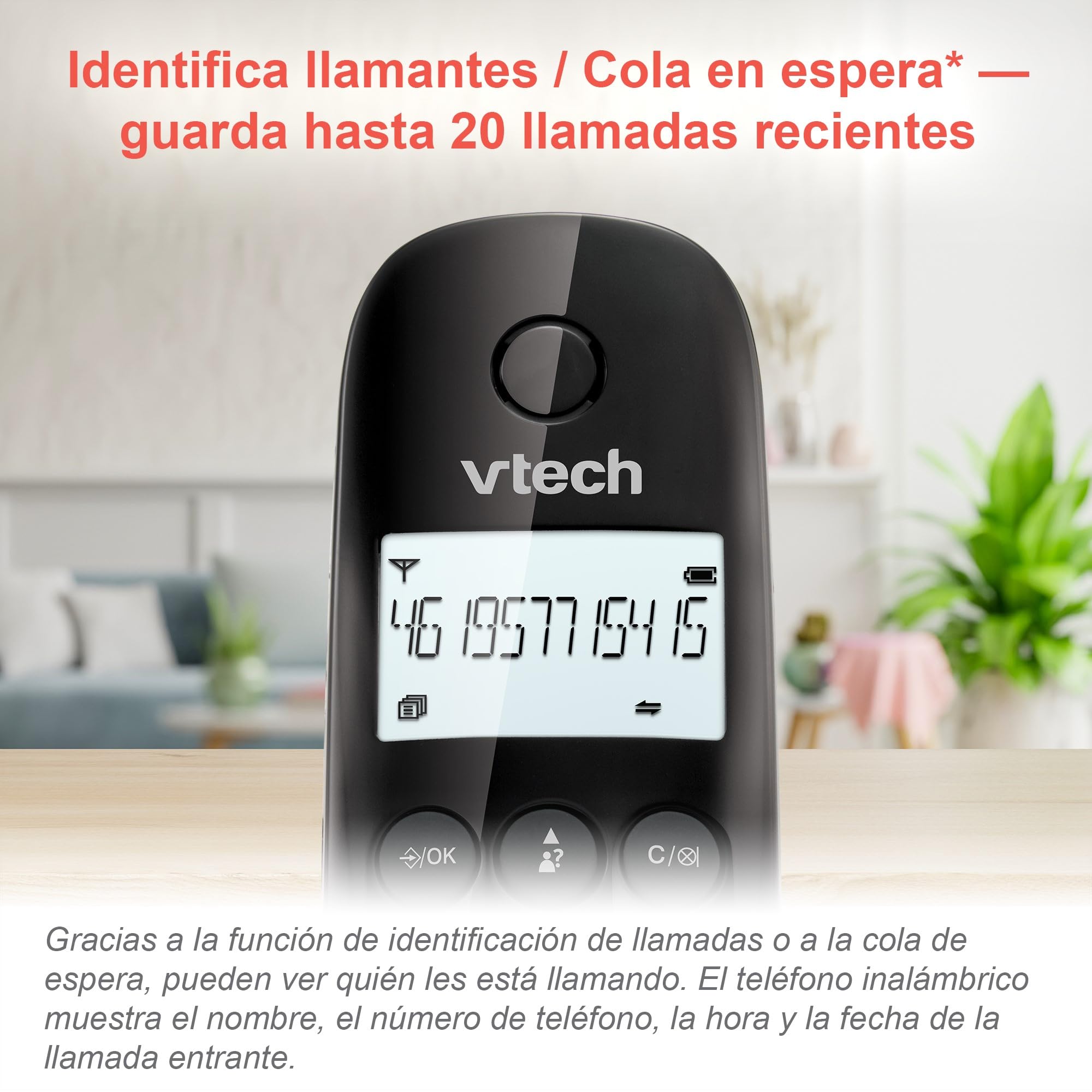 VTech CS1450 Teléfono inalámbrico DECT con contestador automático, función manos libres, bloqueo de llamadas, identificación de llamante/función de llamada en espera,pantalla retroiluminada y modo ECO