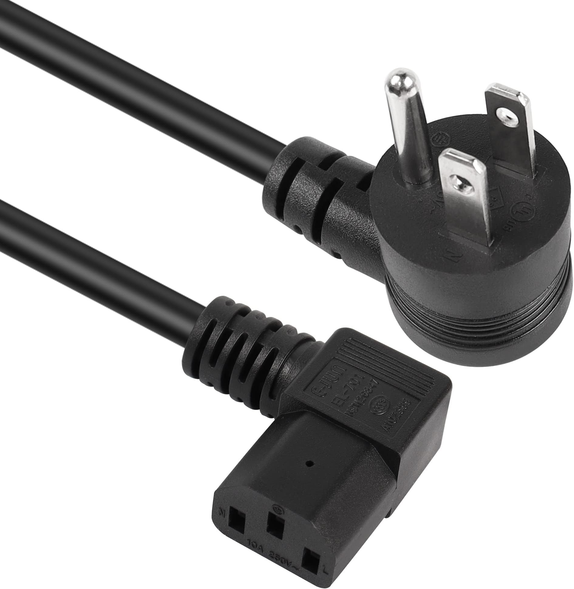GELRHONR90 Degrees 3 Prong AC to IEC320 C13 Power Cord,10A 125V Down Angle NEMA 5-15P to C13 Universal Power Cable for Notebook Computers, TV, Monitors-4.9Ft (Blcak-Ringt C13)