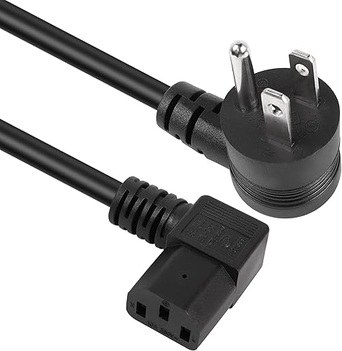 GELRHONR Cable de alimentación de 90 grados de 3 clavijas de CA a IEC320 C13, 10A 125V en ángulo descendente NEMA 5-15P a C13, cable de alimentación