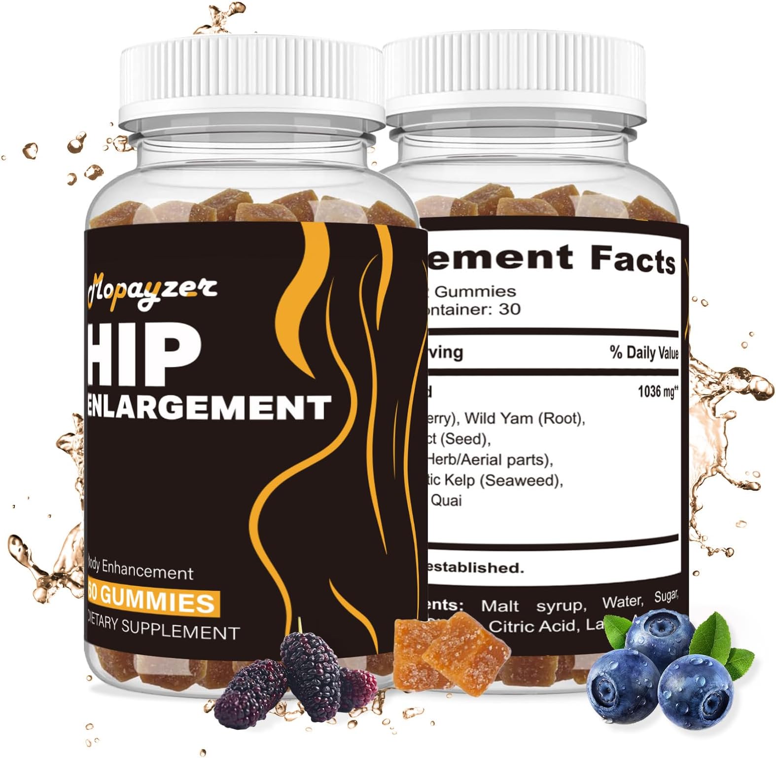 Booty Gummies for Big Butt and Hips, Bigger Butt Gummies for Natural Curves, 2 PCS Bum Support Gummy Booty Curvy Body, Berry Flavored Women Support Supplement, Boost Glute Growth, Fenugreek, 60 Count.