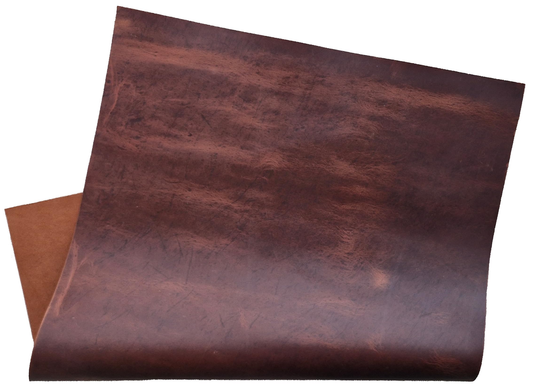Cuir de vachette - 1,7 mm d'épaisseur - Pull-Up Crazy Horse - Feuilles en cuir véritable pour travaux manuels (3, cognac marron, A4 (210 x 297 mm)