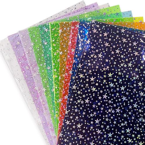 Miniatura 3 de XHT 10 piezas de tela de vinilo de PVC brillante, 8.3 x 11.8 pulgadas, transparente, estampado láser estrella, impermeable, para lazos para el