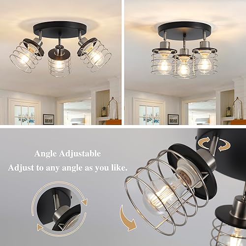 Miniatura 2 de Lámpara de techo de níquel cepillado para cocina, lámpara de techo semiempotrada, iluminación de techo multidireccional para cocina, granja,