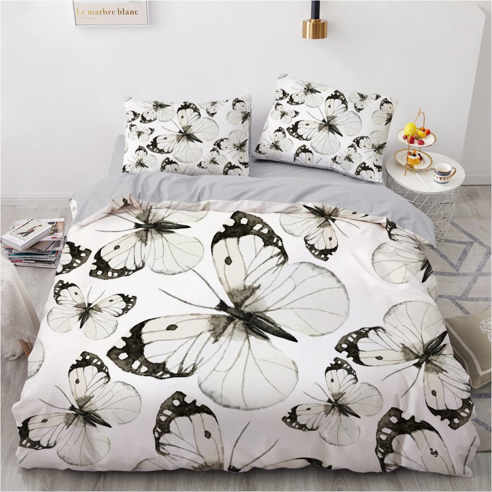 Housse De Couette 220x240 Cm Crâne & Papillon, Parure De Lit En