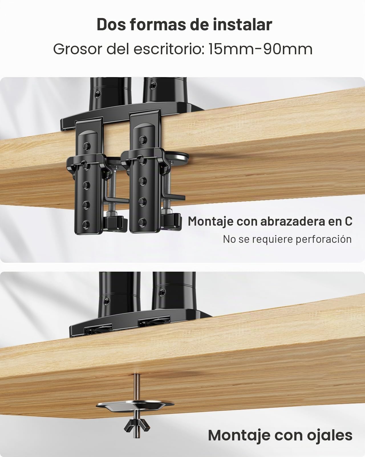 HUANUO Soporte Monitor Doble, Brazo Monitor de Escritorio para Pantallas de 13 a 32 Pulgadas, Ajuste de Altura con Inclinación, Giratorio, Rotar, VESA 75 & 100 mm, Carga Máxima 9kg