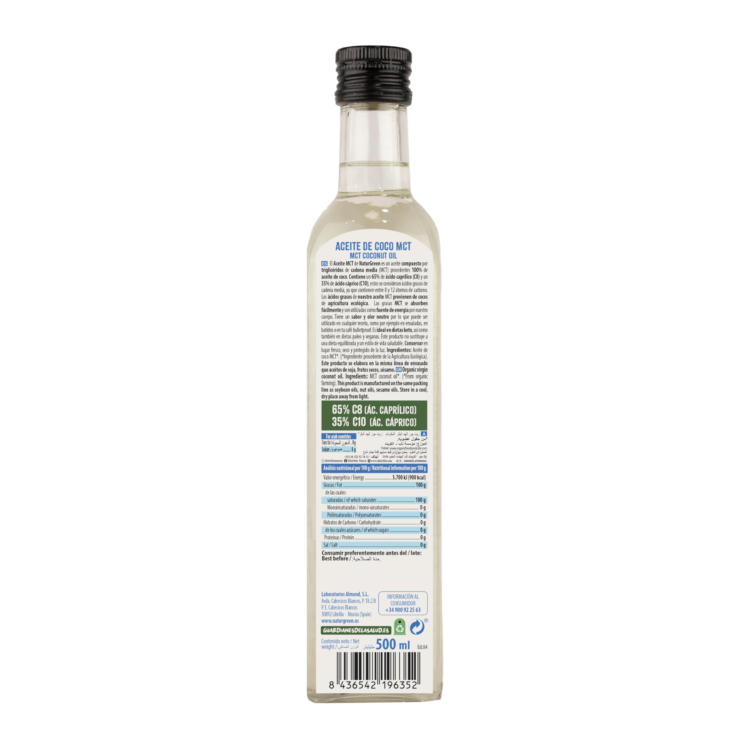 NaturGreen - Aceite de Coco Bio, MCT Ecológico, Sustituto de la Mantequilla, 100% Vegano - 500 ml — view 2