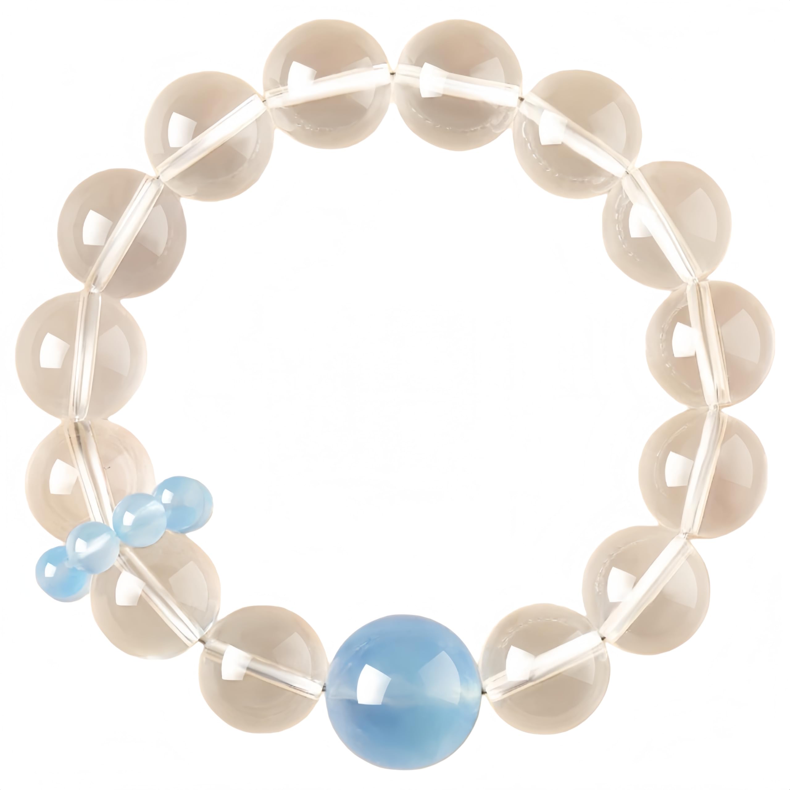 Braccialetto Elastico Perle Bracciale Multi-Taglia Con Cristalli Bianchi Naturali E Acquamarina