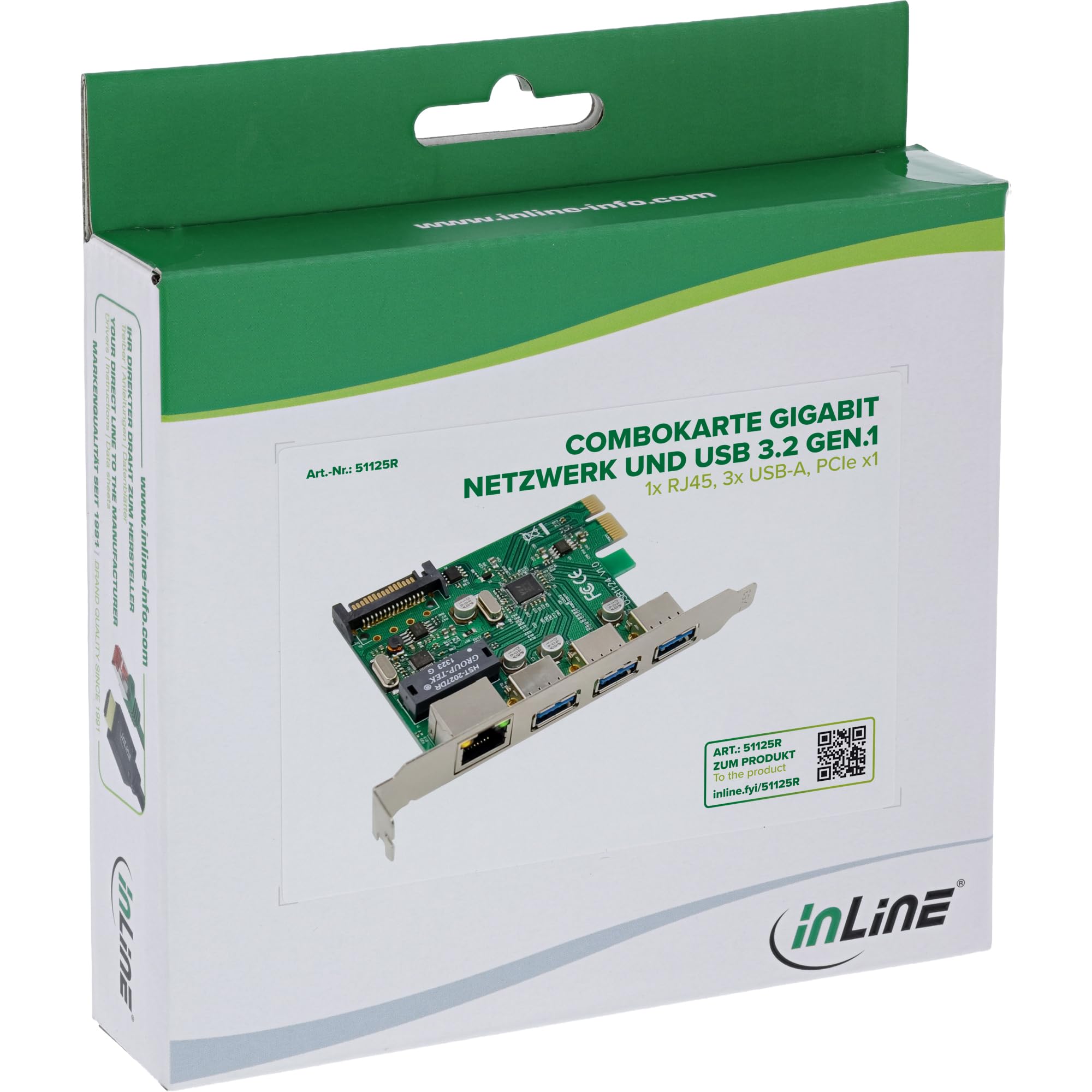 Inline Carte Combo réseau Gigabit et USB 3.2 Gen.1, 1 x RJ45, 3 x USB-A, PCIe x1, 51125R
