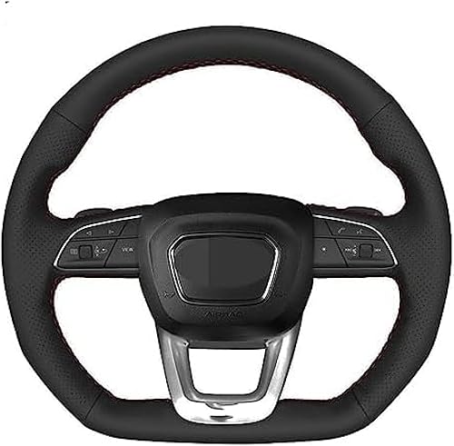 DIY Hand-Stitched Black Leather Car Steering Wheel Cover,for Audi Q3 2018-2019 Q5 SQ5 2017-2019 Q7 SQ7 2015-2019 Q8 SQ8 2019