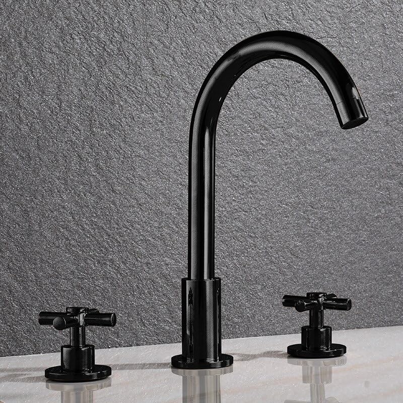 Robinet de lavabo 3 trous double poignée anti-éclaboussures laiton