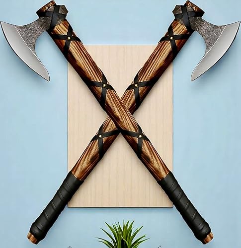 Vista 36 de AX-7001 regalo personalizado forjado acero de carbono vikingo hacha con el eje de madera de rosa, hacha de doble borde