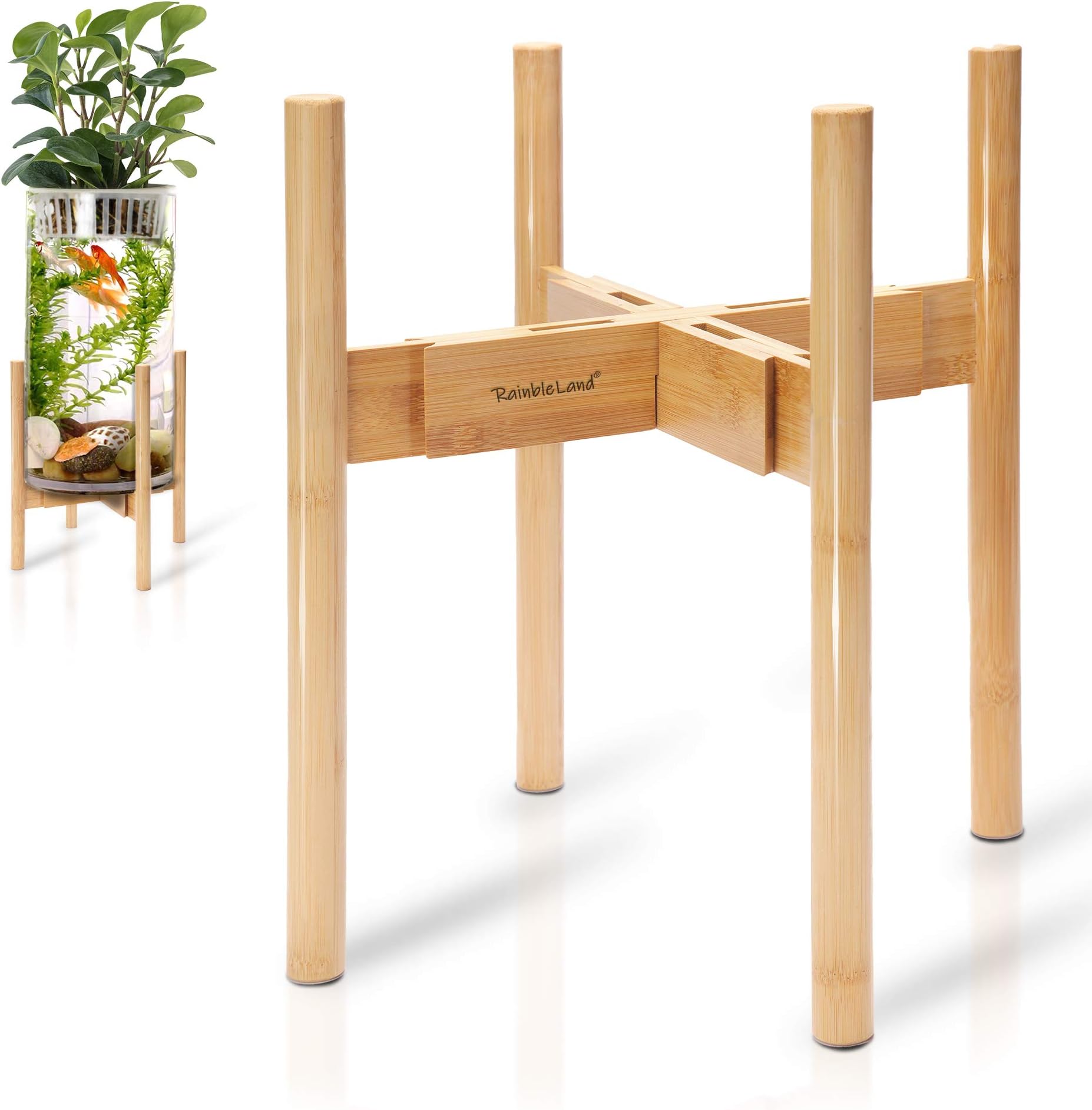 RainbleLand - Adjustable Tall Plant Stand - Mid Century Modern Plant Stands Indoor- Corner Plant Holder for Pot- Fits 8" to 12" Pot Stand (No Pot Included)