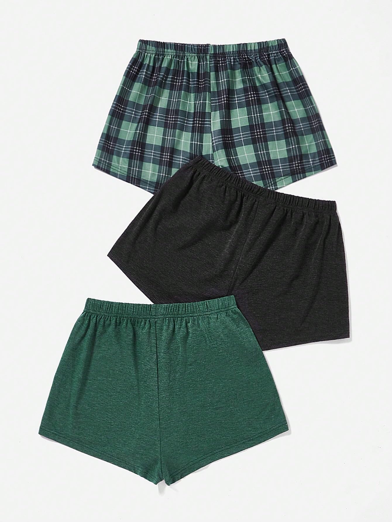 WDIRARA Women's 3 Pack Plaid Letter Graphic Pajama Shorts Elastic Waist Pj Lounge Shorts: Small Green Black