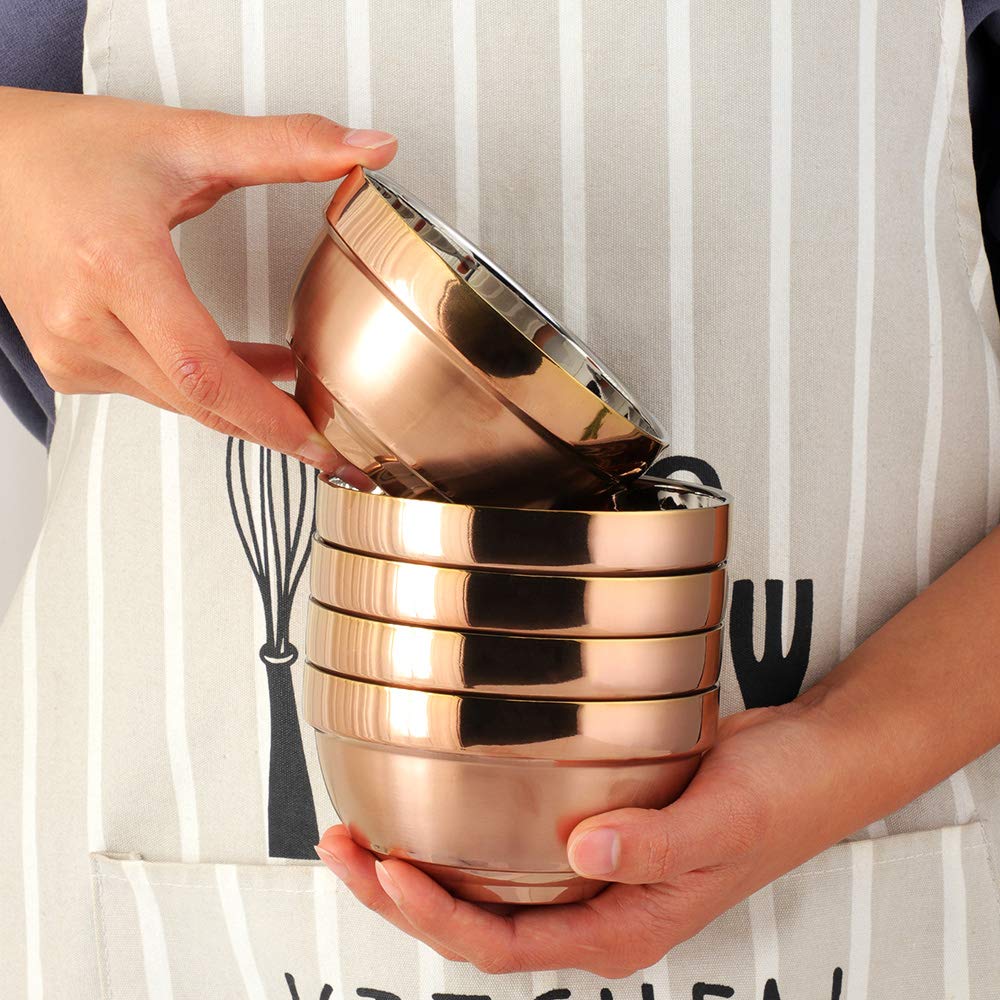 Buyer Star Juego de 6 cuencos de acero inoxidable de 500 ml, con aislamiento de doble pared y aptos para lavavajillas, cuencos profundos duraderos, adecuados para el hogar, cocina y niños (oro rosa)