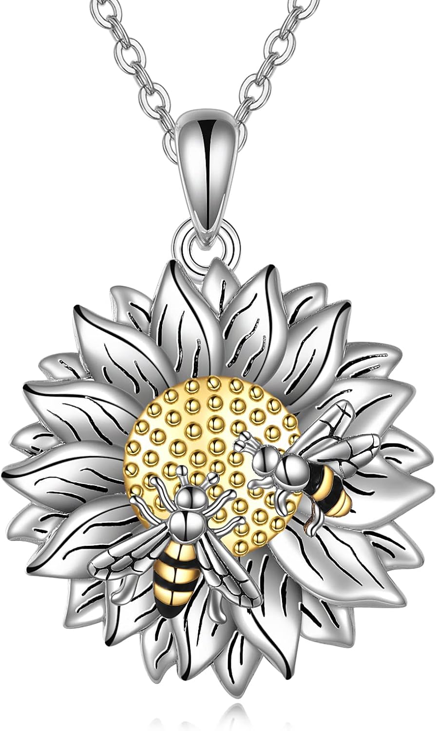 Sunflower Necklace Sterling Silver Sunflower with Bee Pendant Necklace You Are My Sunshine Sunflower Jewelry Gifts for Women