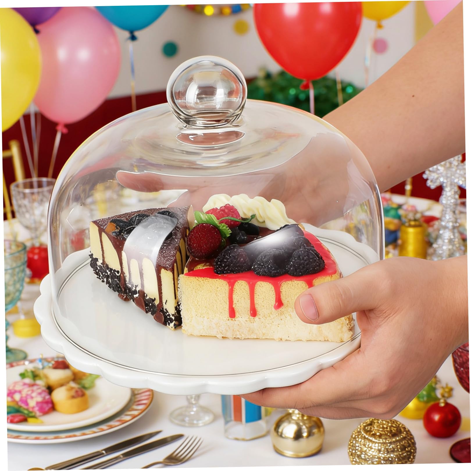 Tortenpräsentationsabdeckung 1 Satz Glas Keramik Weiß, Kuchenhauben