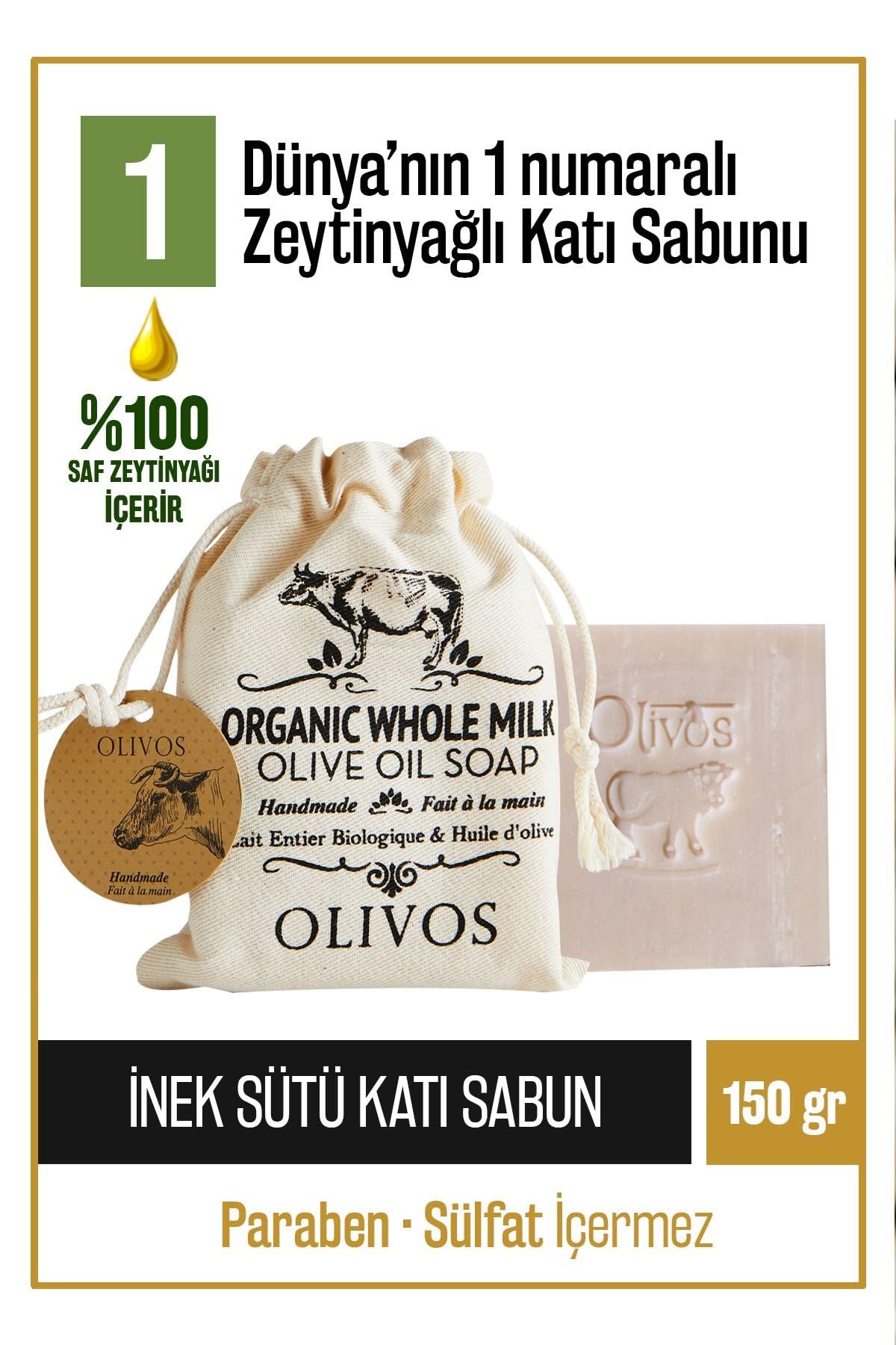 Doğal Inek Sütü Ve Zeytinyağlı Katı Sabun, Inek Sütlü El Sabunu, Yoğun Nemlendirici Kese Hediye 150 gr (Keseli) (İnek Sütlü)