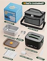 Vista 9 de Fiambrera eléctrica inalámbrica, 1.2 L, alimentada por batería, 100 W, 24000 mAh, recargable, portátil, calentador de alimentos autocalentable