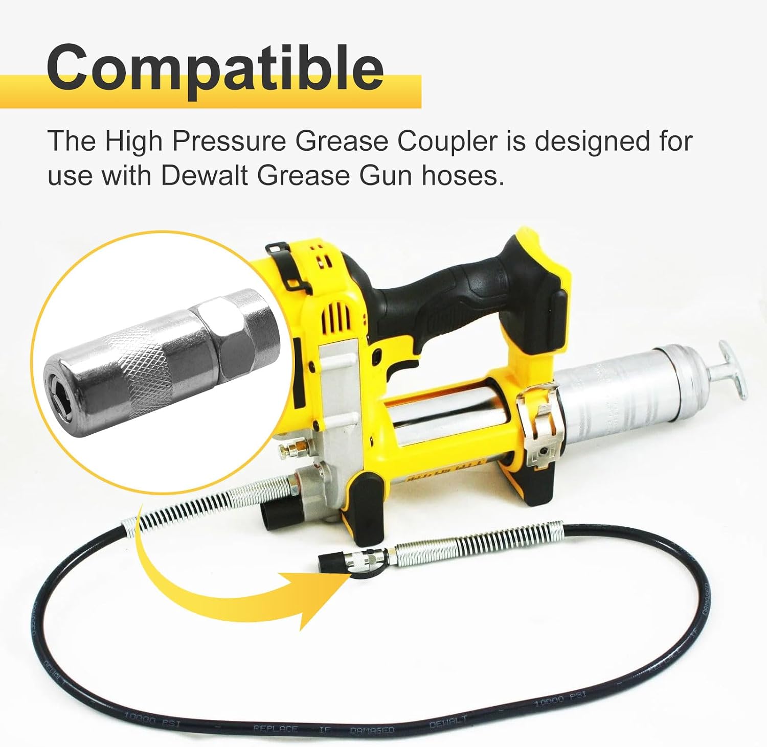 QQZ Grease Gun Coupler DCGG5701 for Dewalt Grease Gun, 1/8" NPT, High Pressure Grease Gun Coupler, Heavy Duty, -3 Pcs