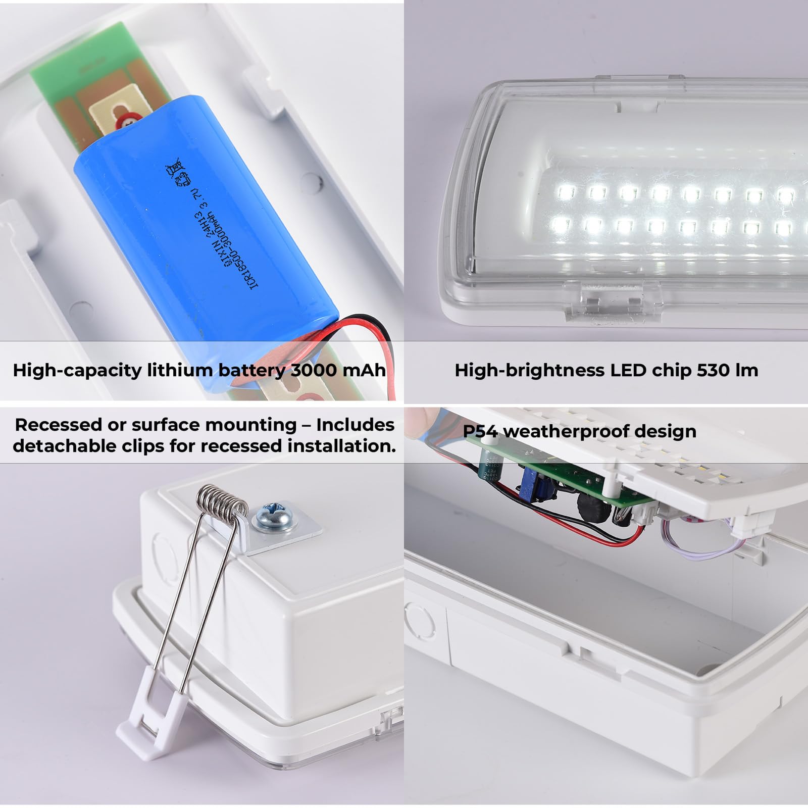 Alpinaluz Luz de Emergencia LED Estanca IP54 4W 530lm Empotrable 3h Autonomía Resistente al Agua y Polvo