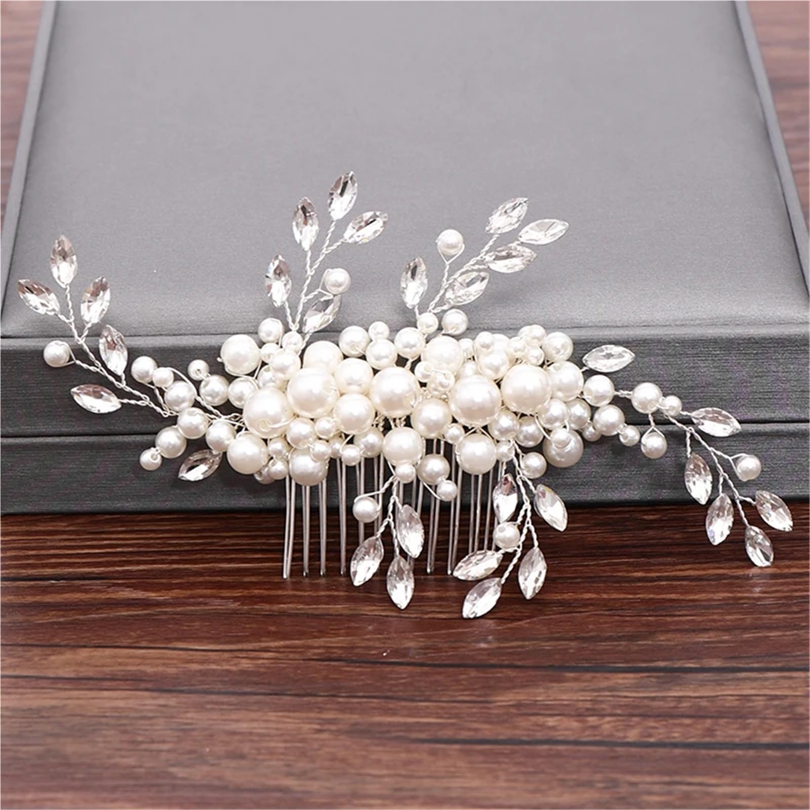 Pettini for capelli da sposa Accessori da sposa for gioielli da donna Testa di strass perla color argento(Silver)