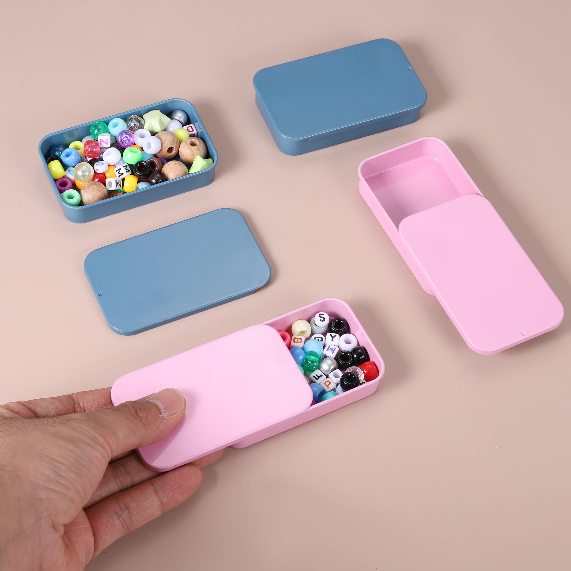 QUARKZMAN 10 Pezzi Scatoline Di Latta Con Coperchio Scorrevole, Mini Scatole Metalliche Vuote Con Coperchi A Scorrimento, 3.1"x2"x0.6" Organizzatori Rettangolari Per Balsamo Per Labbra, Rosa