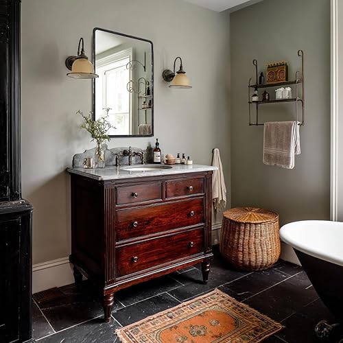 Miniatura 4 de ANDY STAR Espejo de baño negro forjado a mano para pared, 24 x 36 pulgadas, marco de metal sólido vintage, espejo de tocador de baño, espejo de