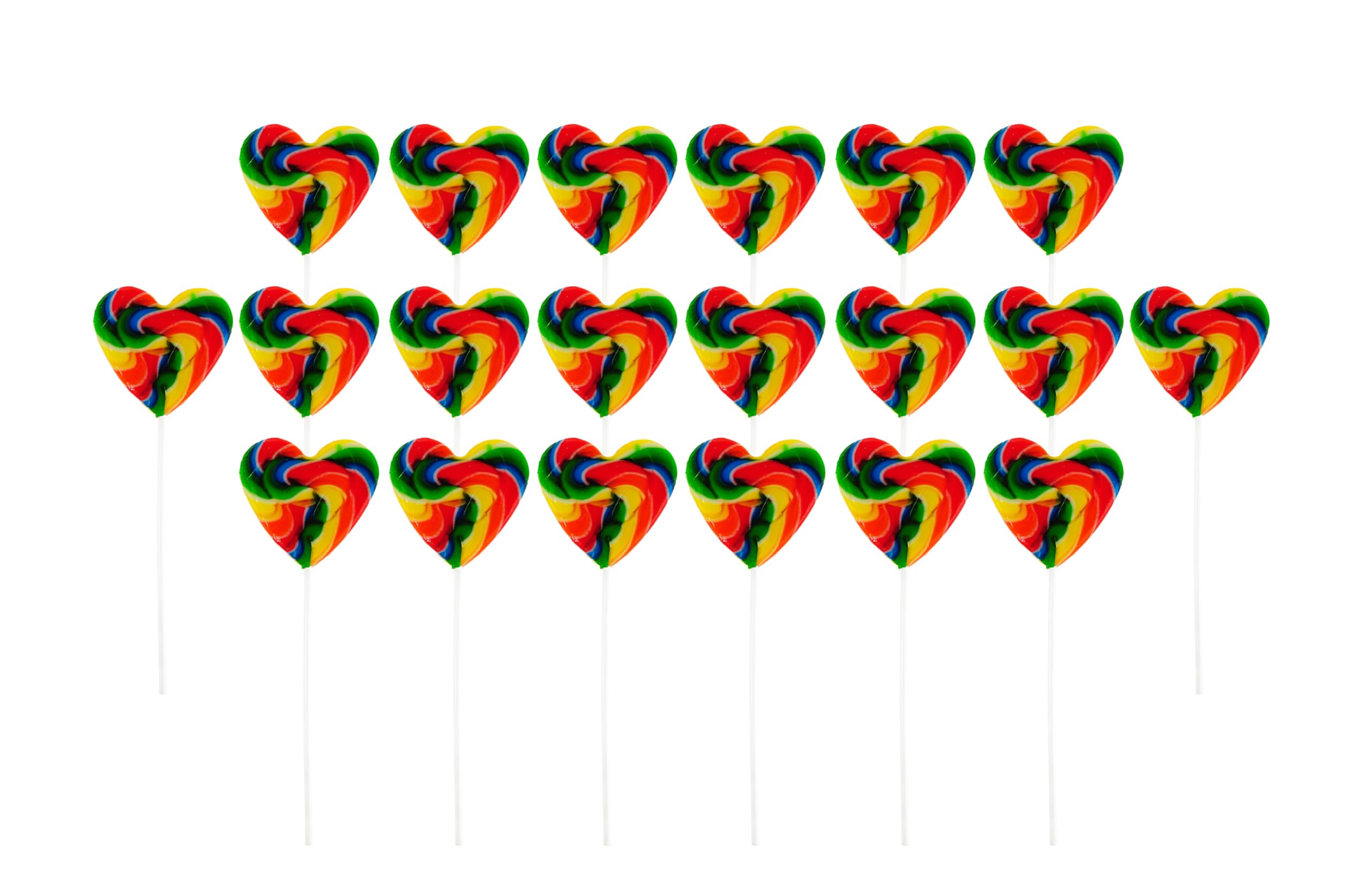 Lecca lecca a forma di cuore arcobaleno 30 g – 20 pezzi – Caramelle vegane e halal, senza glutine e lattosio – Lecca lecca a forma di cuore colorato con gusto tutti frutti – Bomboniere e idea regalo