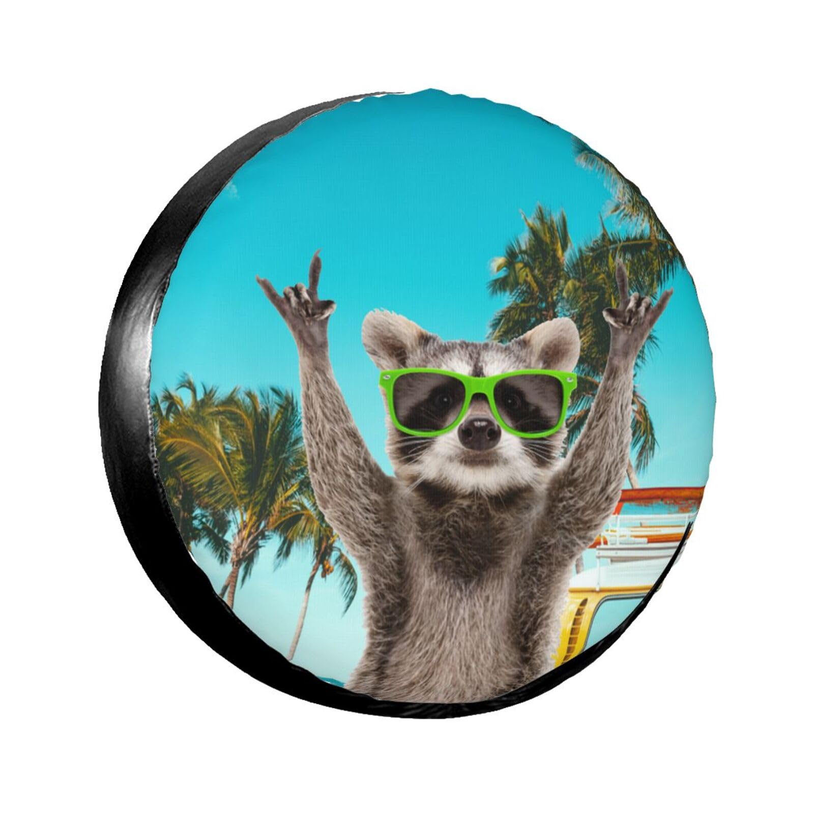 80s Raccoon Spare Tire Cover for Rv Trailer Camper Truck SUV - Cute Raccoon Animal Wheel Protectors Cover Waterproof Fabric for Travel Camping Outdoor,Universal Fit,17 inch