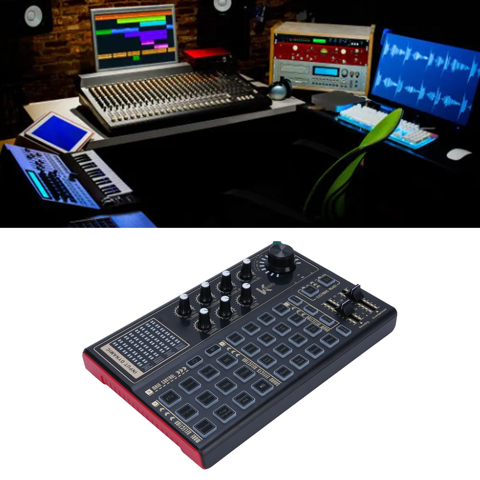 Luocute Scheda Audio Live per Computer, Mixer Multi-DJ con 12 Effetti Elettrici e 20 Preimpostati, Luci a LED, Monitoraggio in Tempo Reale, per Trasmissione di Giochi per PC Podcasting