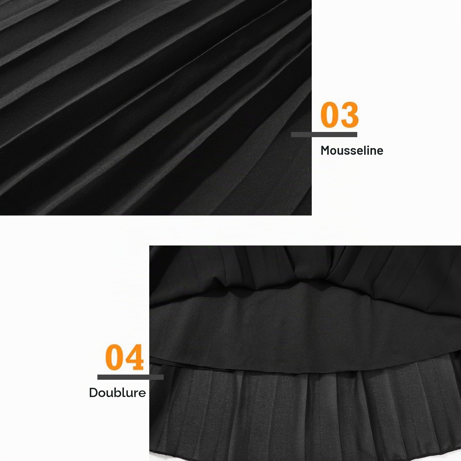 Genfien Femme Jupe Tour de Taille Elastique Casual en Chiffon A Ligne Plissé Midi Jupe avec Doublure