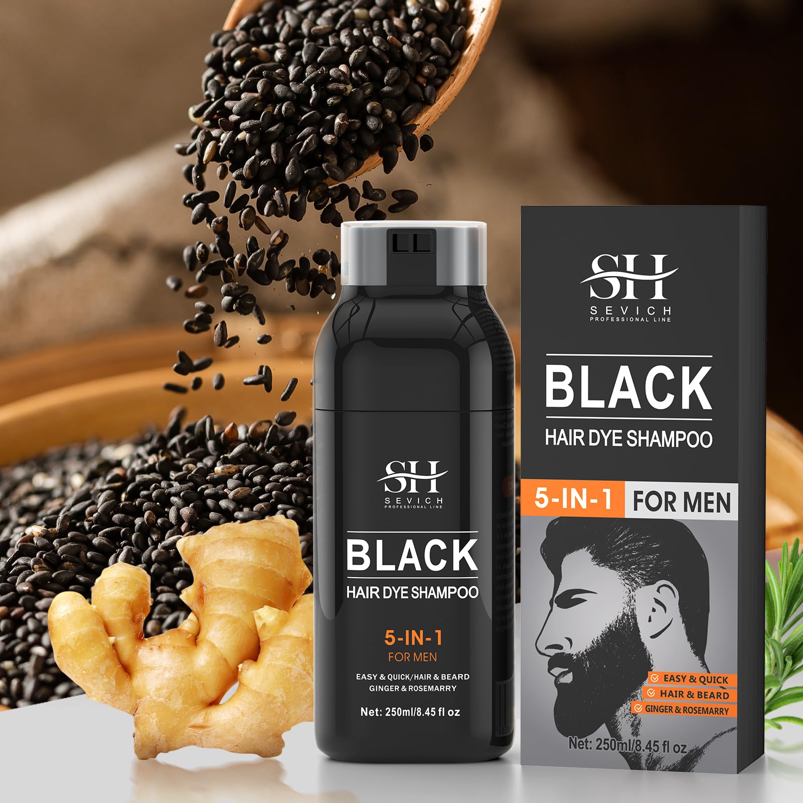 Sevich Black Hair & Beard Dye Shampoo,Semi Permanent Hair Color,Shampoo for Gray Hair and Beard Coverage for Men 5 in 1 Dye Shampoo Conditioner with Natural Ingredients - Image 3